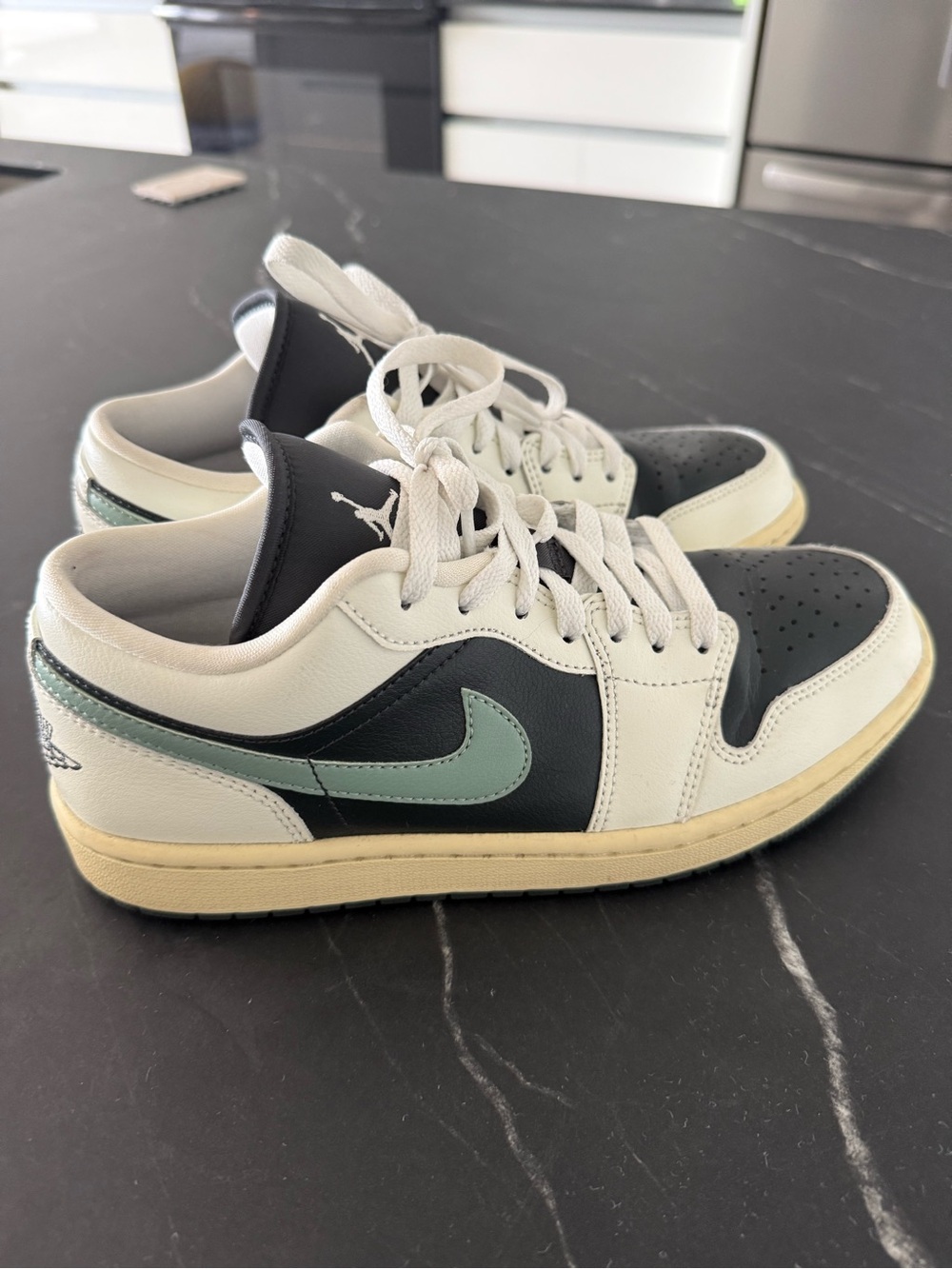 Nike Jordan 1 Low-Top Sneakers in Black, White & Mint - women’s 9.5